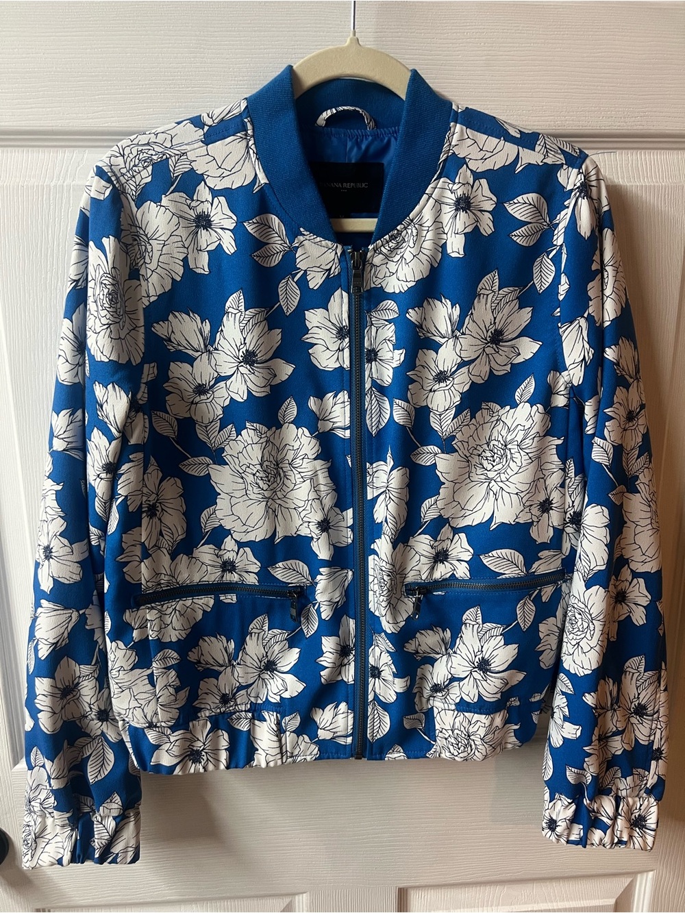 Banana Republic Blue & White Floral Bomber Jacket